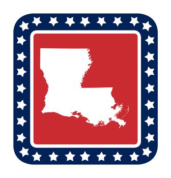 Louisiana state button on American flag in flat web design style, isolated on white background.