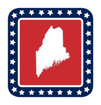 Maine state button on American flag in flat web design style, isolated on white background.