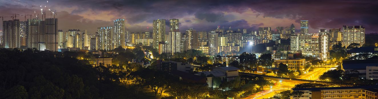 Singapore Housing Estate with Stormy Sky at Evening Time Panorama