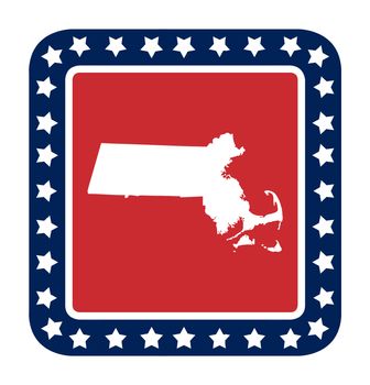 Massachusetts state button on American flag in flat web design style, isolated on white background.