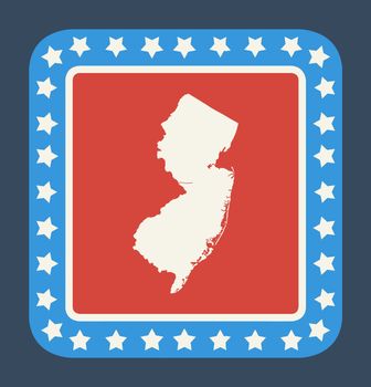 New Jersey state button on American flag in flat web design style, isolated on white background.