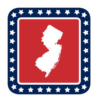 New Jersey state button on American flag in flat web design style, isolated on white background.