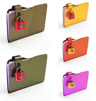 Set of colored folders for papers with a lock