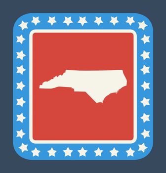 North Carolina state button on American flag in flat web design style, isolated on white background.