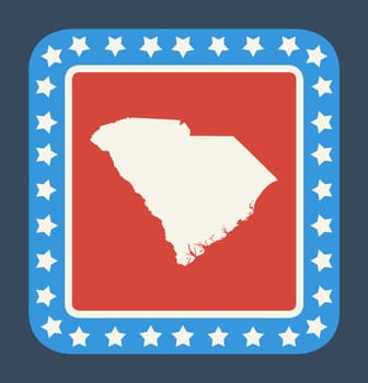 South Carolina state button on American flag in flat web design style, isolated on white background.