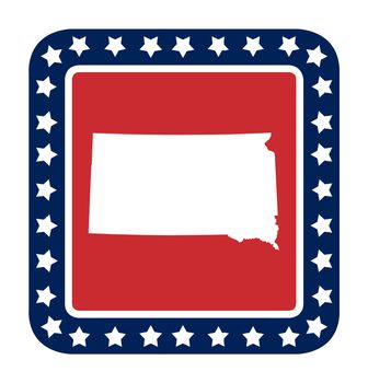 South Dakota state button on American flag in flat web design style, isolated on white background.