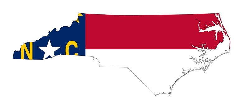 State of North Carolina flag map isolated on a white background, U.S.A.