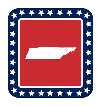 Tennessee state button on American flag in flat web design style, isolated on white background.