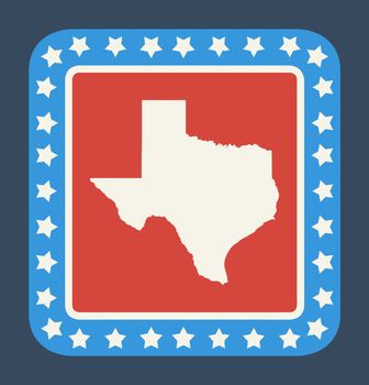 Texas state button on American flag in flat web design style, isolated on white background.