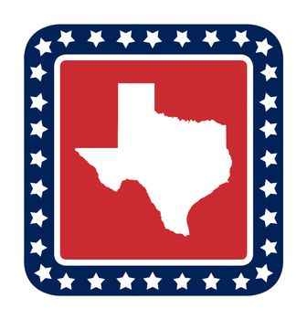 Texas state button on American flag in flat web design style, isolated on white background.