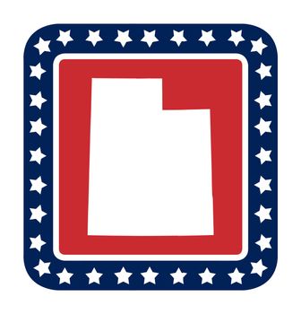 Utah state button on American flag in flat web design style, isolated on white background.