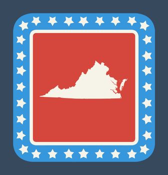 Virginia state button on American flag in flat web design style, isolated on white background.