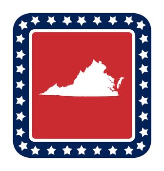 Virginia state button on American flag in flat web design style, isolated on white background.