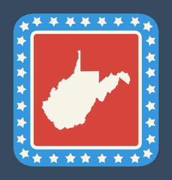 West Virginia state button on American flag in flat web design style, isolated on white background.