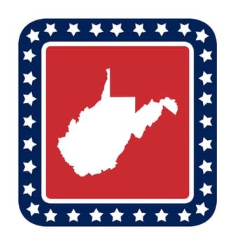 West Virginia state button on American flag in flat web design style, isolated on white background.