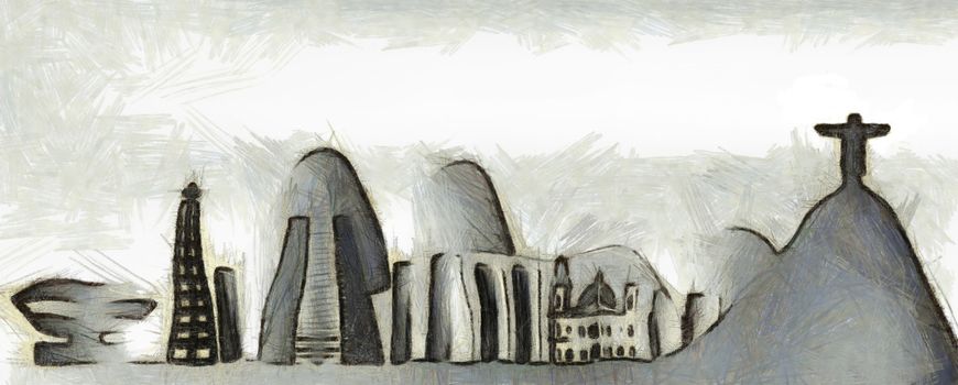 Expressionistic drawing of the Rio de Janeiro skyline