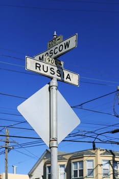 At the intersection of Russia Ave and Moscow Street in San Francisco, California.