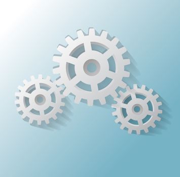 Illustration of three gears on blue background
