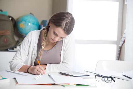 Portrait of a beautiful girl studying at home