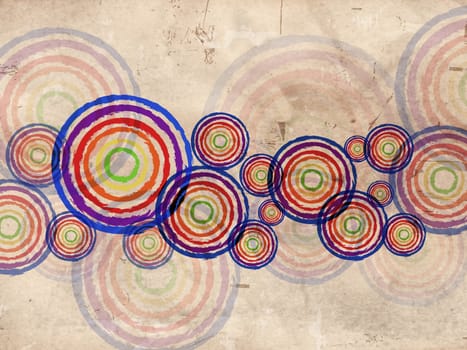 vintage background drawn color rings over old paper 