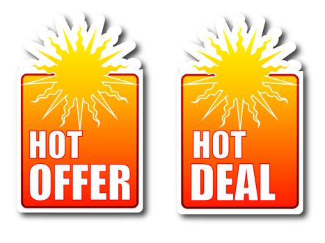 Hot offer Hot deal orange badges with sun illustration
