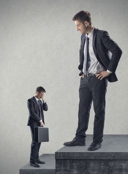 Businessman climbing stairs and growing, self improvement concept.