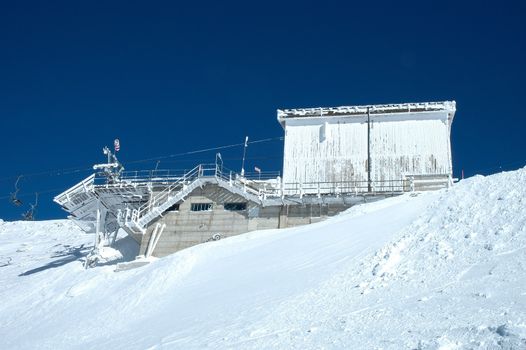 Ski lift end station on Hintertux glacier nearby Zillertal valley in Austria