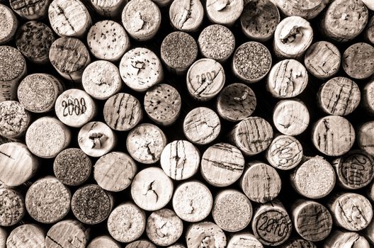 Detail of old wine corks in monochrome vintage style