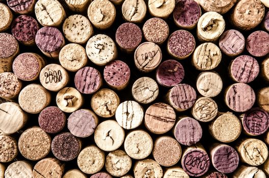 Detail of old wine corks in color vintage style