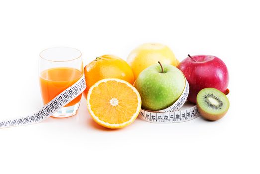 Healthy Lifestyle. Orange juice, apple, and kiwi  healthy source of vitamins 