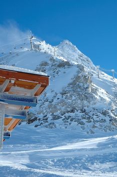 Peak roof and ski lift nearby Hintertux in Zillertal valley in Austria