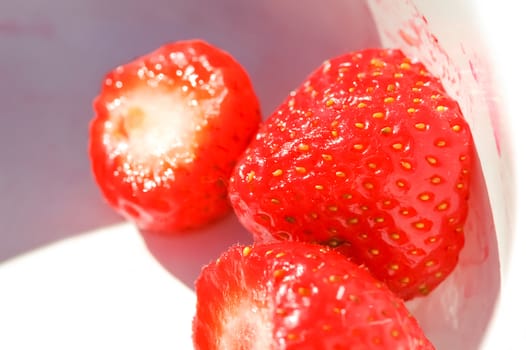 closeup of fresh strawberries in a bowl