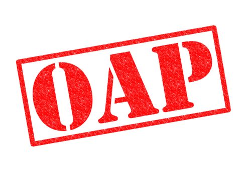 OAP red Rubber Stamp over a white background.