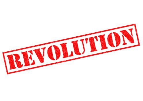 REVOLUTION red Rubber Stamp over a white background.