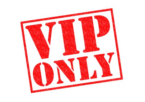 VIP ONLY red Rubber Stamp over a white background.