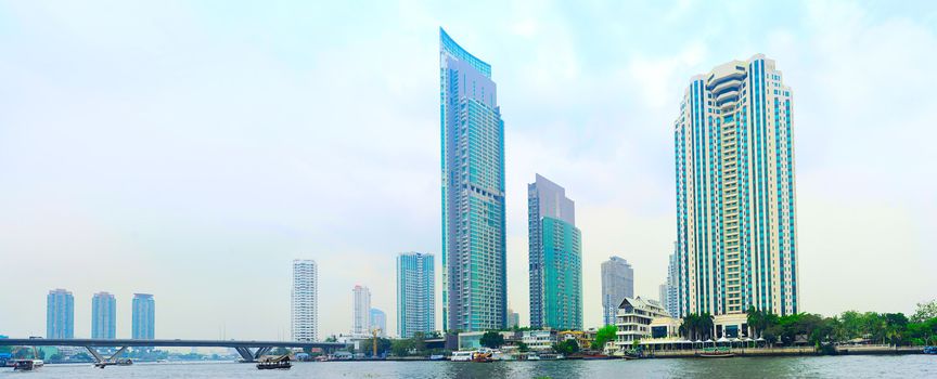 Panoramic view of Bangkok city downtown, Thailand