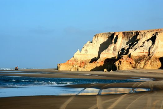 view of Praia das fontes the springs beach between morro branco and beberibe near fortaleza ceara state brazil