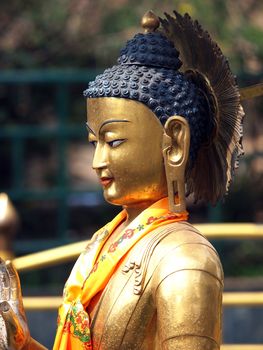 buddhist golden statue in Monkey temple Kathmandu Nepal       
