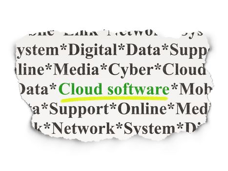 Cloud networking concept: torn newspaper with words Cloud Software on Paper background, 3d render