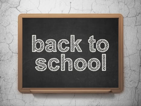 Education concept: text Back to School on Black chalkboard on grunge wall background, 3d render