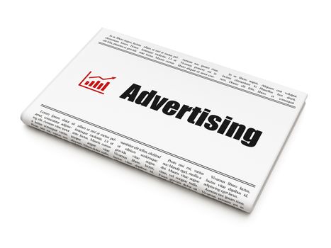 Marketing concept: newspaper headline Advertising and Growth Graph icon on White background, 3d render