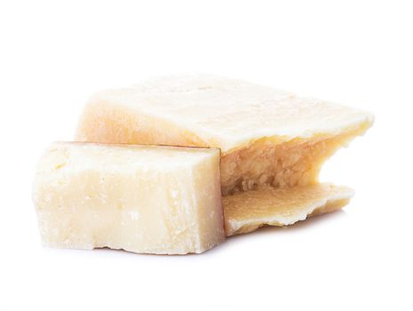 Parmesan cheese part isolated on white background