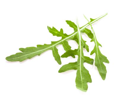 Fresh green arugula heap isolated on white