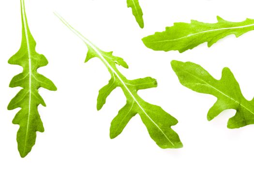 Fresh green arugula heap isolated on white
