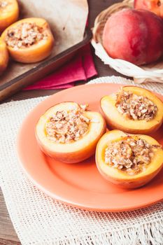 Stuffed Baked Peaches with walnuts and crunches