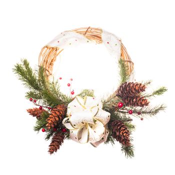 Christmas wreath with bow and fir branches