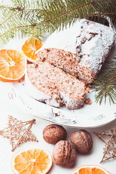 Christmas cake with walnuts and orange peel