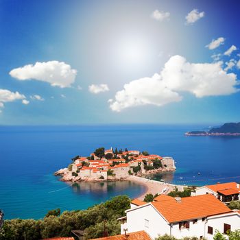 Adriatic Sea, small islet and resort - St. Stefan, Montenegro, Europe