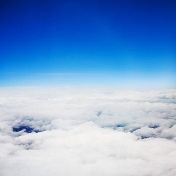 Clouds on the sky. Heaven. View from the airplane window on the sky