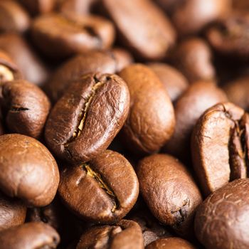 Close up view of roasted coffee beans